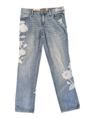 Anthropologie Pilcro Floral Appliqué Jeans Size 27 High Rise Straight Light Wash